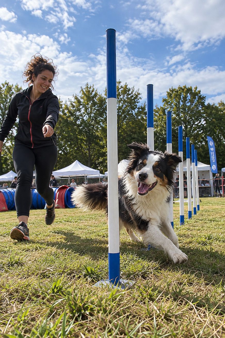 Chien en pleine course d’agility olykan paris